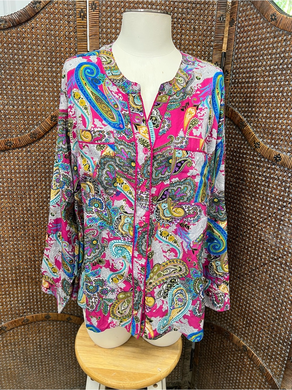 Paisley print woman 2X pink Elementz woman long sleeve blouse top